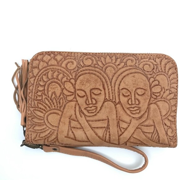 Hand tooled leather wristlet